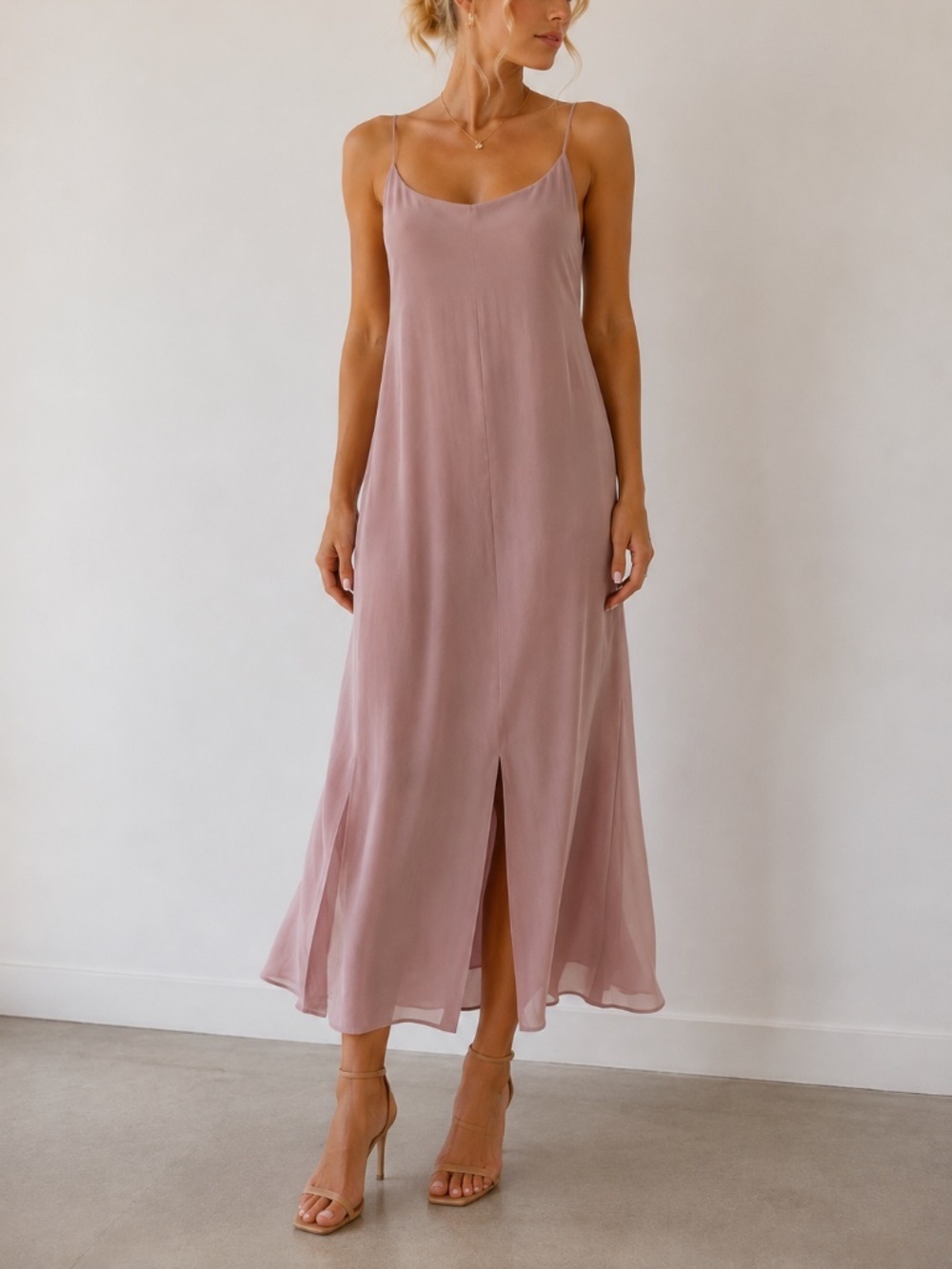 OAK + FORT Dusty Rose Cami Slip Maxi Dress